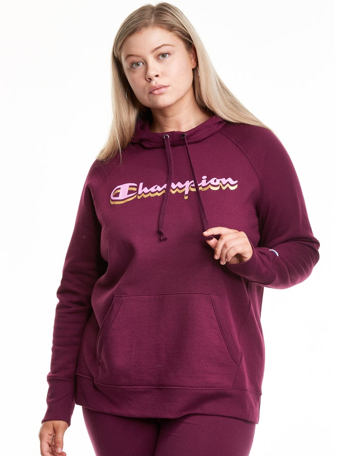 Champion Plus Powerblend Fleece Drop Shadow Foil Script Logo - Naisten TummanVioletit Huppari - Suom